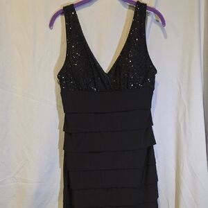 Dressbarn Black Sequin Layered Mini Dress